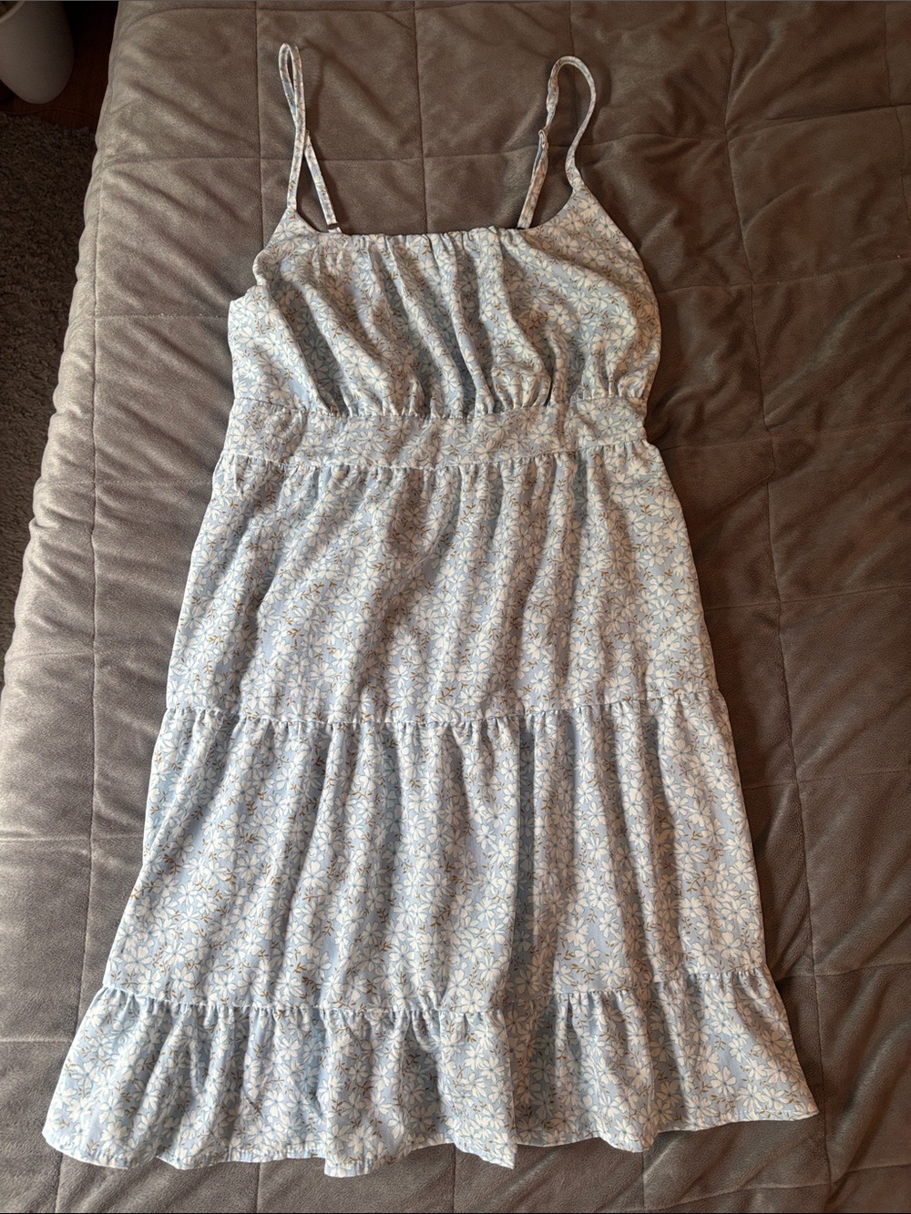 SHEIN Light Blue Floral Tiered Midi Sundress with Spaghetti Straps